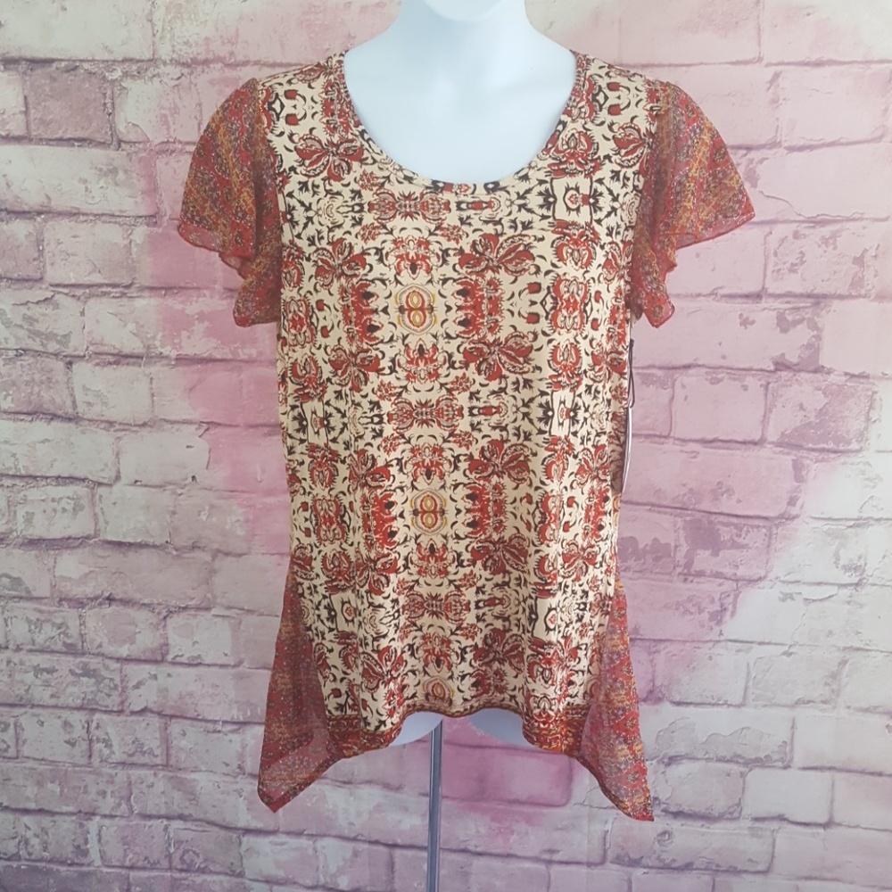 FYLO Womens Career Casual Boho Top Sz L